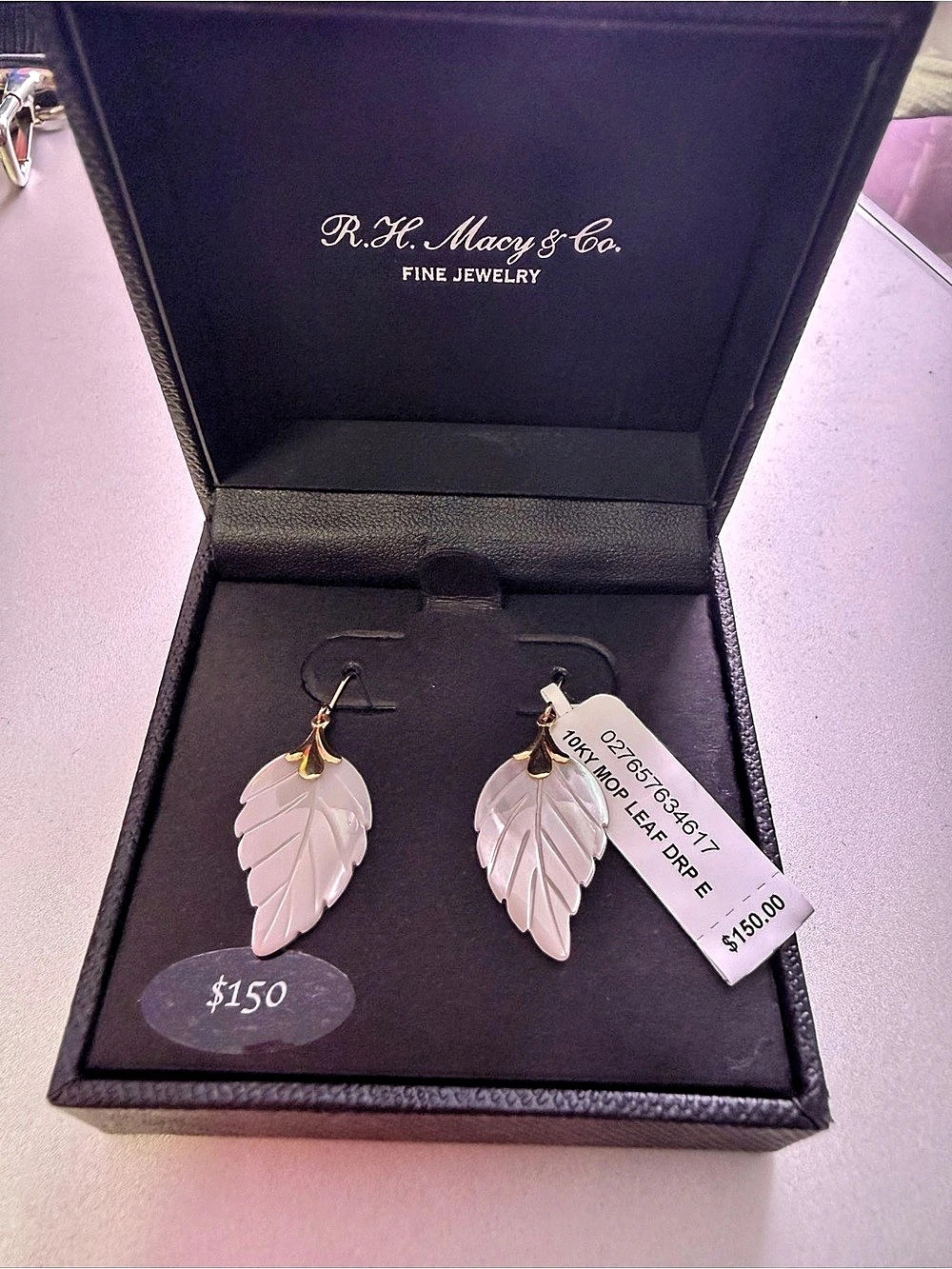R.H. Macy & Co. Fine Jewelry 10K Gold Leaf Drop Earrings White & Gold NWT